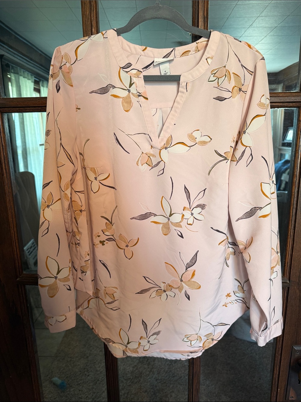 Ava & Viv Pink Floral V-Neck Long Sleeve‎ Blouse Tunic Top Plus SZ X Cottagecore